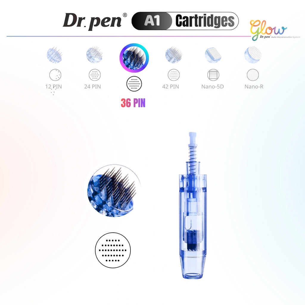 Dr. Pen A1 36 pin replacement cartridge detail image with dense needle layout and cartridge body for microneedling skin care.