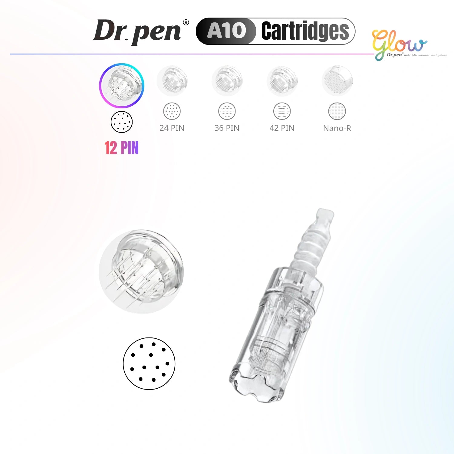 Dr. Pen A10 12 pin replacement cartridge for targeted microneedling on acne marks, pits and stretch marks.