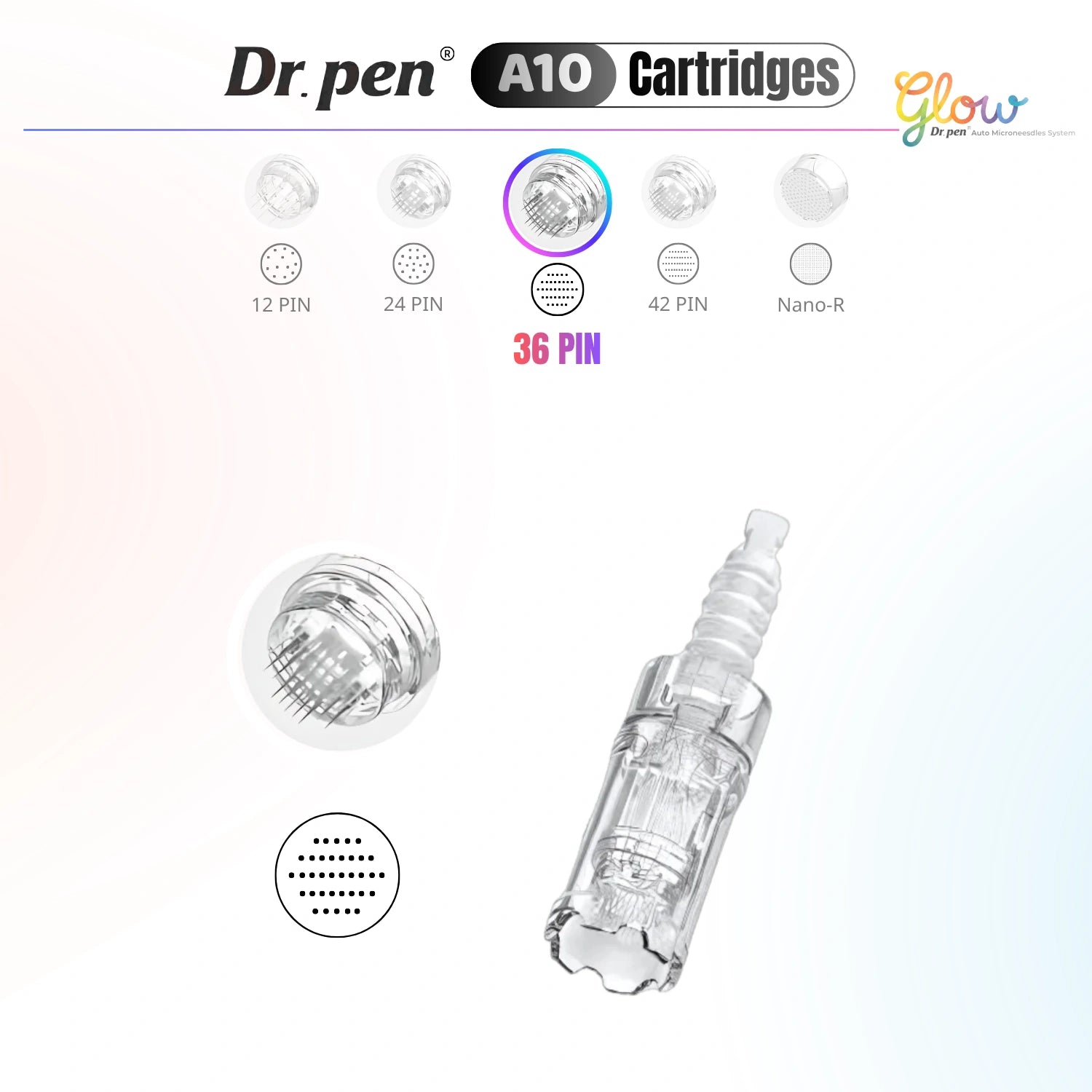 Dr. Pen A10 36 pin replacement cartridge for microneedling treatments focused on wrinkles, hydration, lifting and firming.