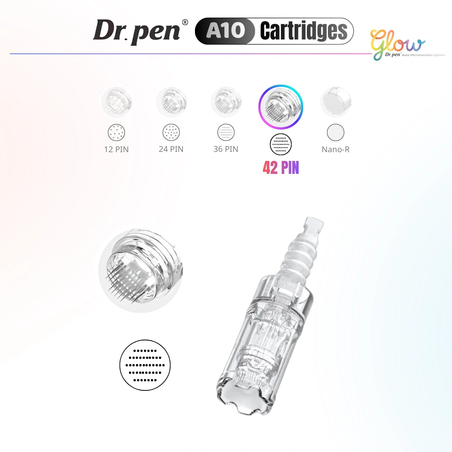 Dr. Pen A10 42 pin replacement cartridge for broader microneedling coverage on blemishes, stretch marks, wrinkles and firming care.