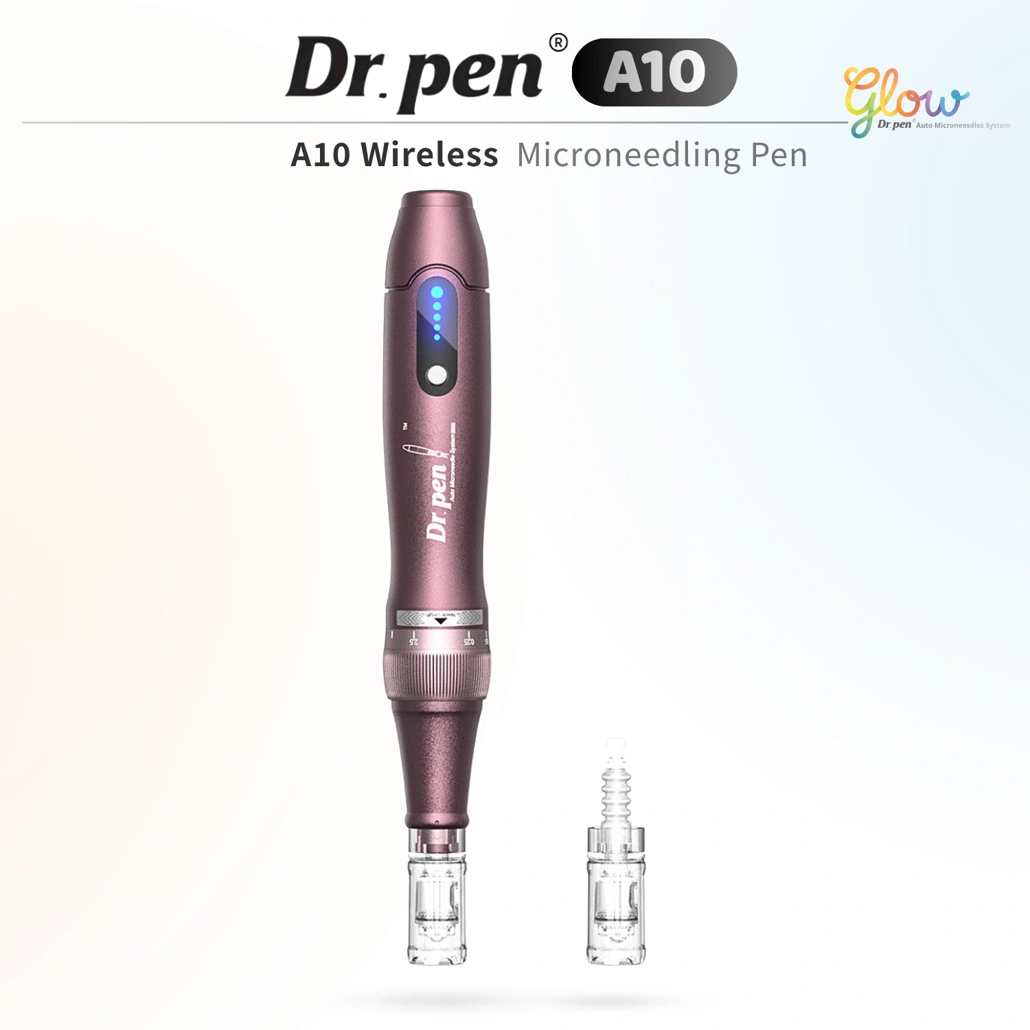 Dr. Pen A10 adjustable wireless microneedling pen in rose gold with cartridge and LED speed display