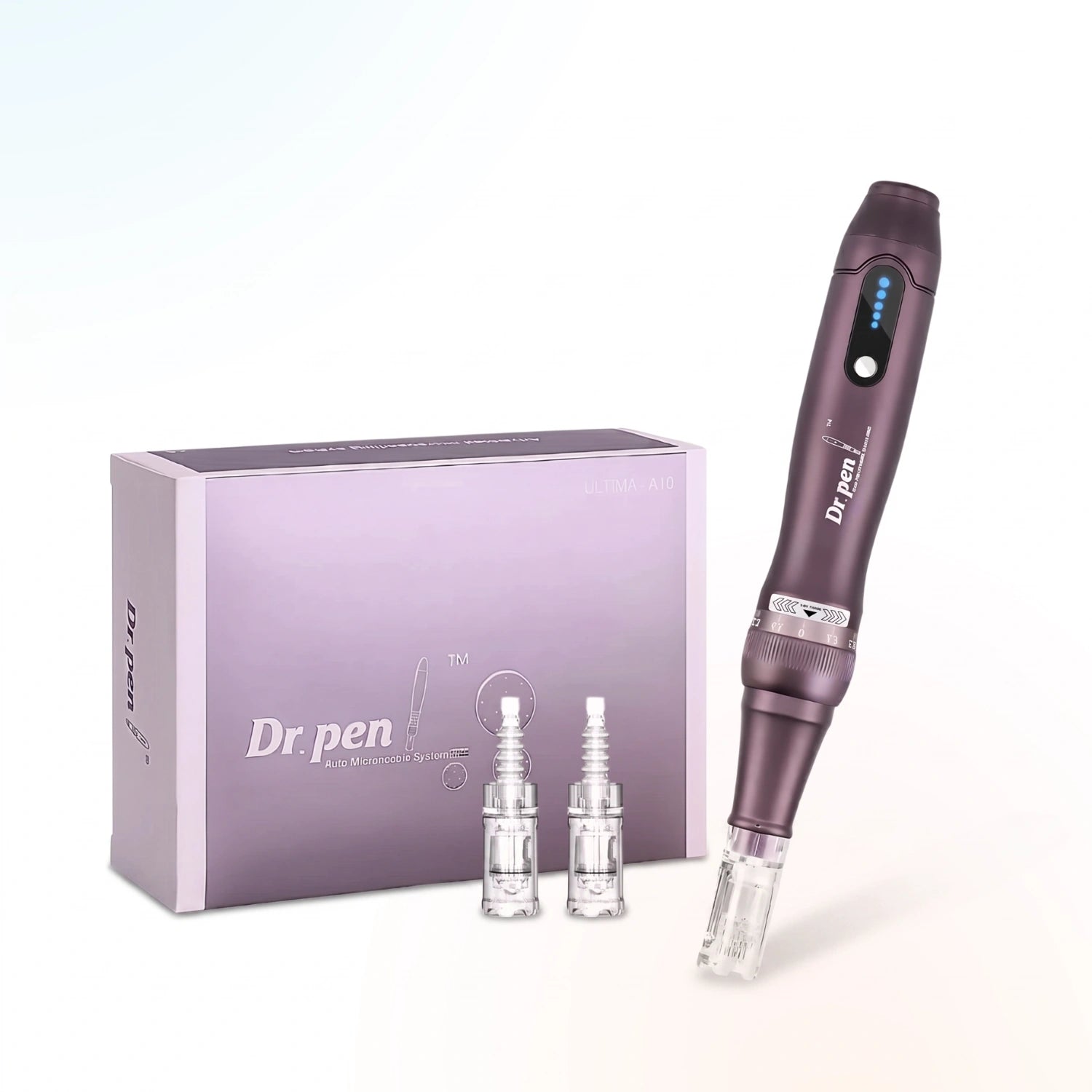 Dr. Pen A10 microneedling pen with packaging box and two needle cartridges