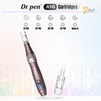 Dr. Pen A10 replacement cartridges overview showing 12 pin, 24 pin, 36 pin, 42 pin and Nano-S needle options.