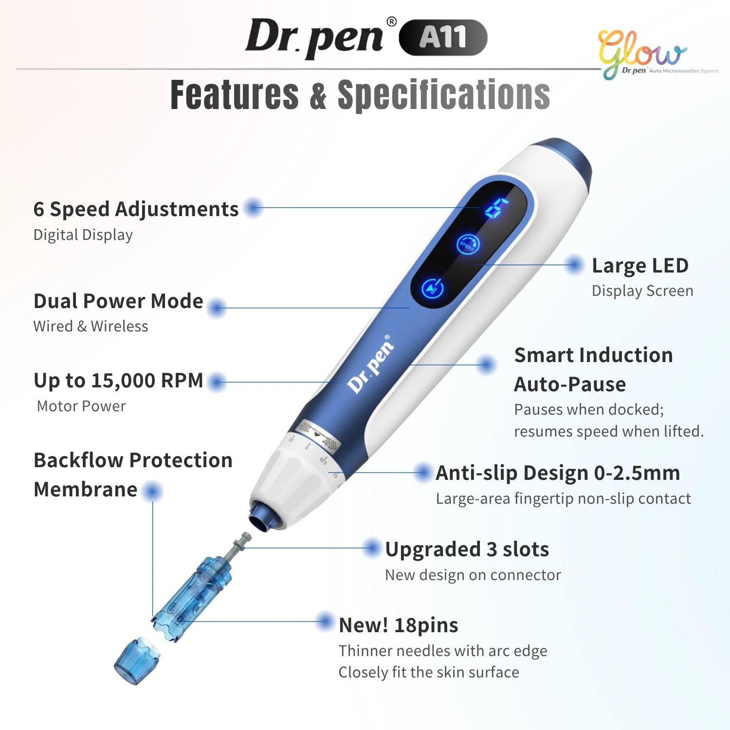 Dr. Pen A11 Ultima Pro microneedling pen with smart induction auto pause feature on docking base