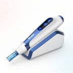 Dr. Pen A11 Ultima Pro microneedling pen placed on charging dock with digital screen and cartridge tip