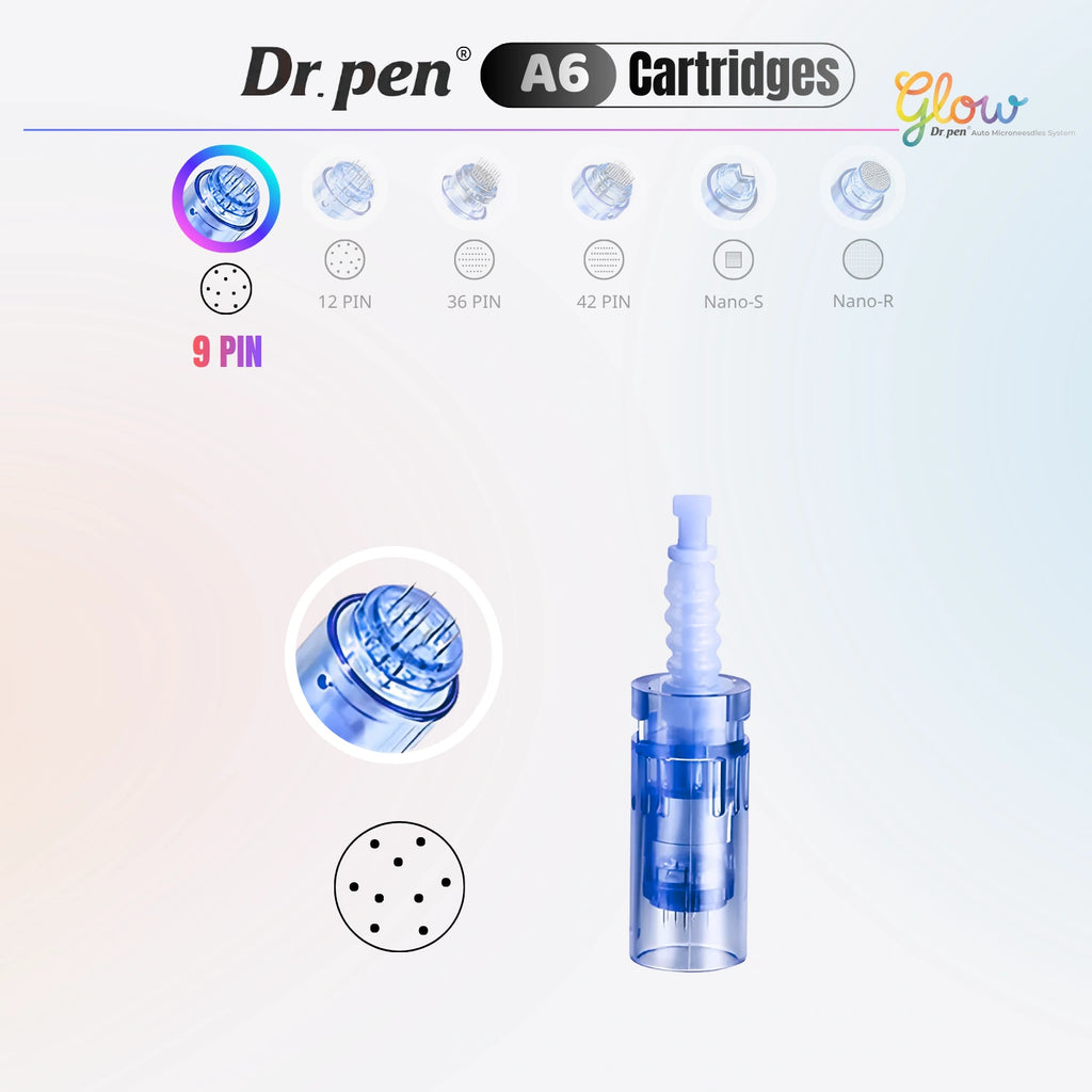 Dr. Pen A6 9 pin replacement cartridge detail image showing needle pattern and cartridge body for targeted microneedling treatments.