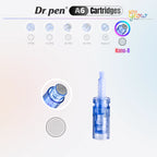 Dr. Pen A6 Nano-R replacement cartridge detail image showing round nano tip pattern and cartridge body for serum absorption and daily skin care.