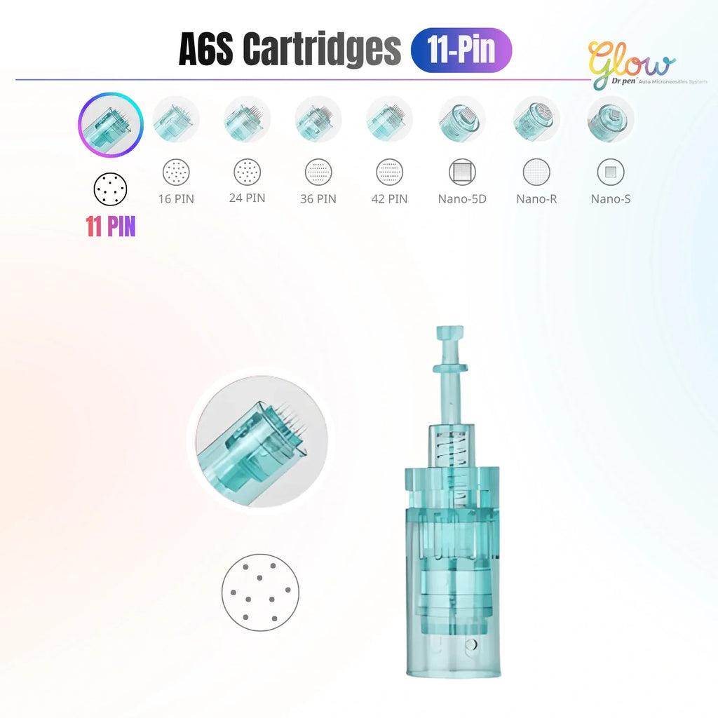 Dr.Pen A6S 11 pin replacement cartridge with needle pattern and cartridge detail for microneedling treatments.