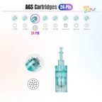 Dr.Pen A6S 24 pin replacement cartridge featuring needle head close-up, cartridge body and pin pattern guide.