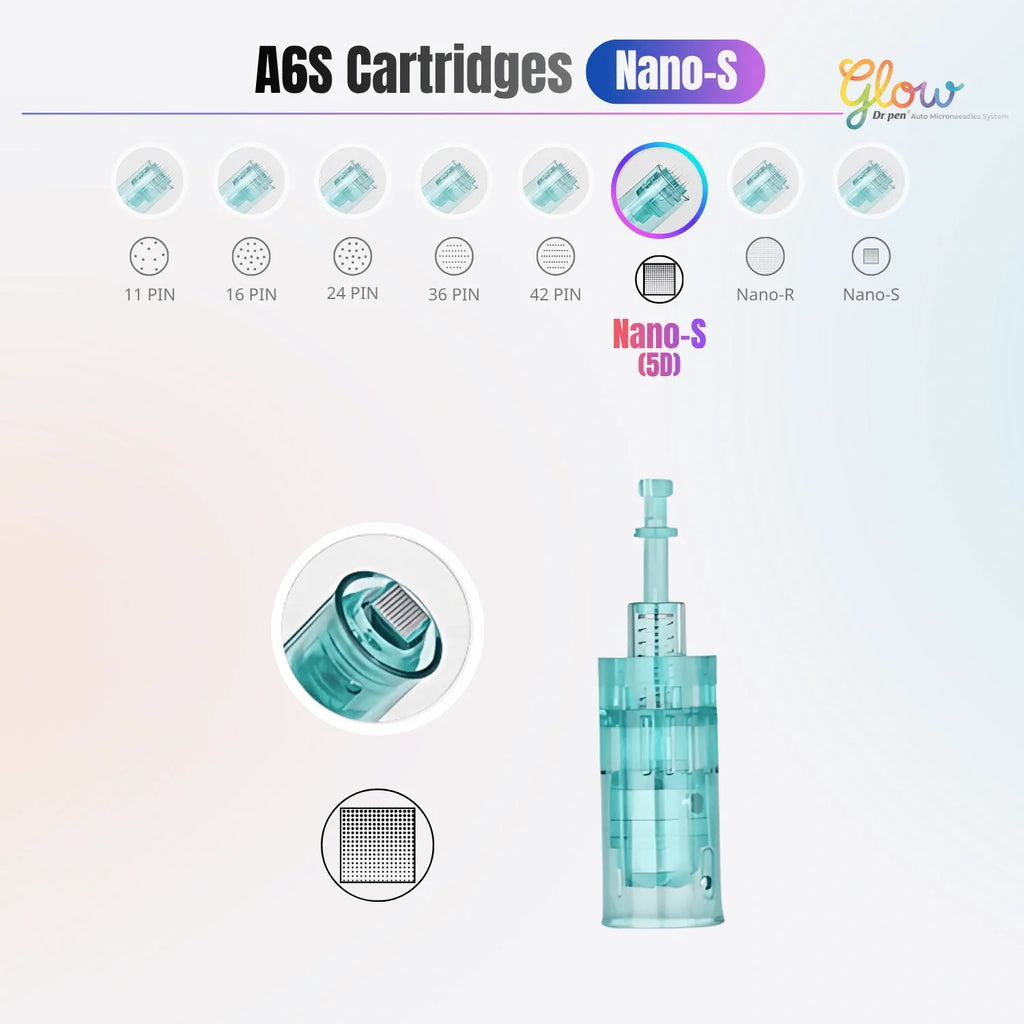 Dr.Pen A6S Nano-5D replacement cartridge with square nano tip close-up and cartridge body for daily skin care use.
