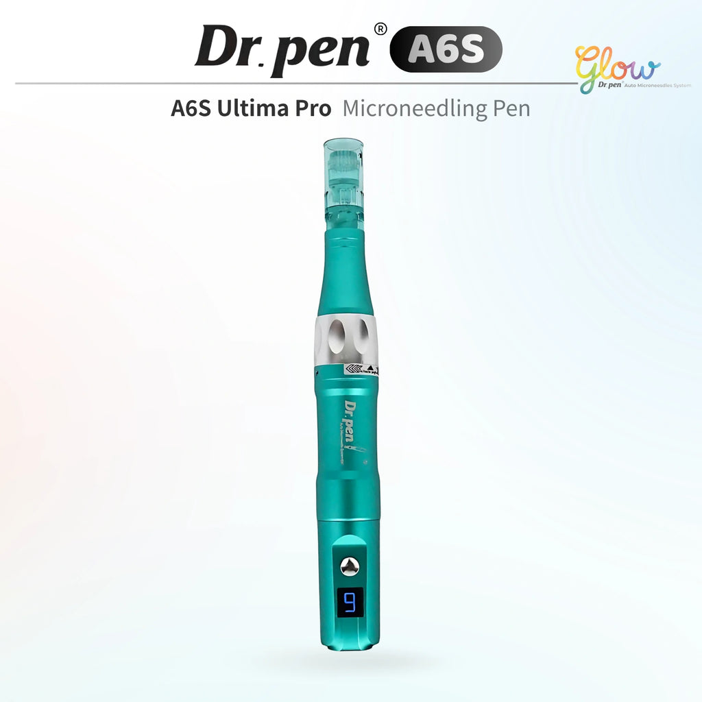 Dr. Pen A6S Smart Microneedling Pen in teal with digital display and protective cap