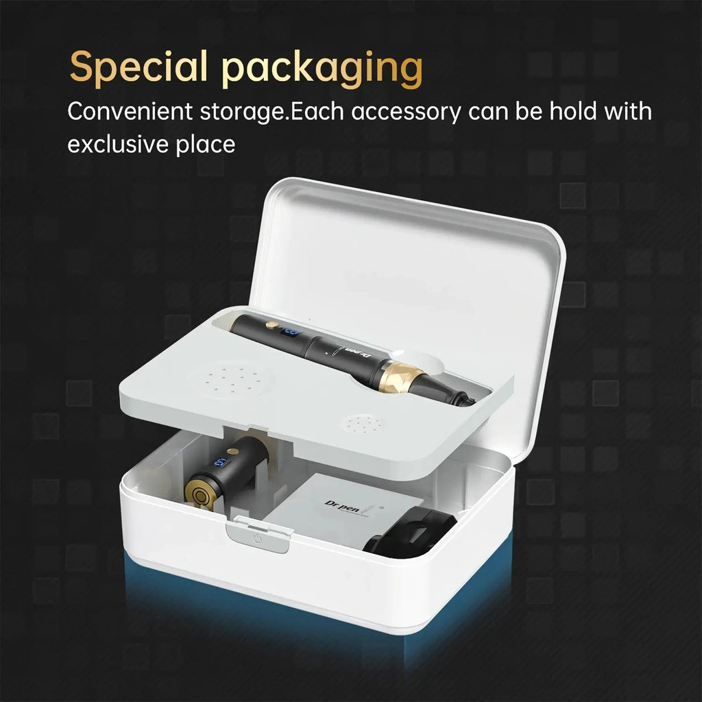 Dr. Pen A8S microneedling pen special packaging storage case with organized compartments for accessories