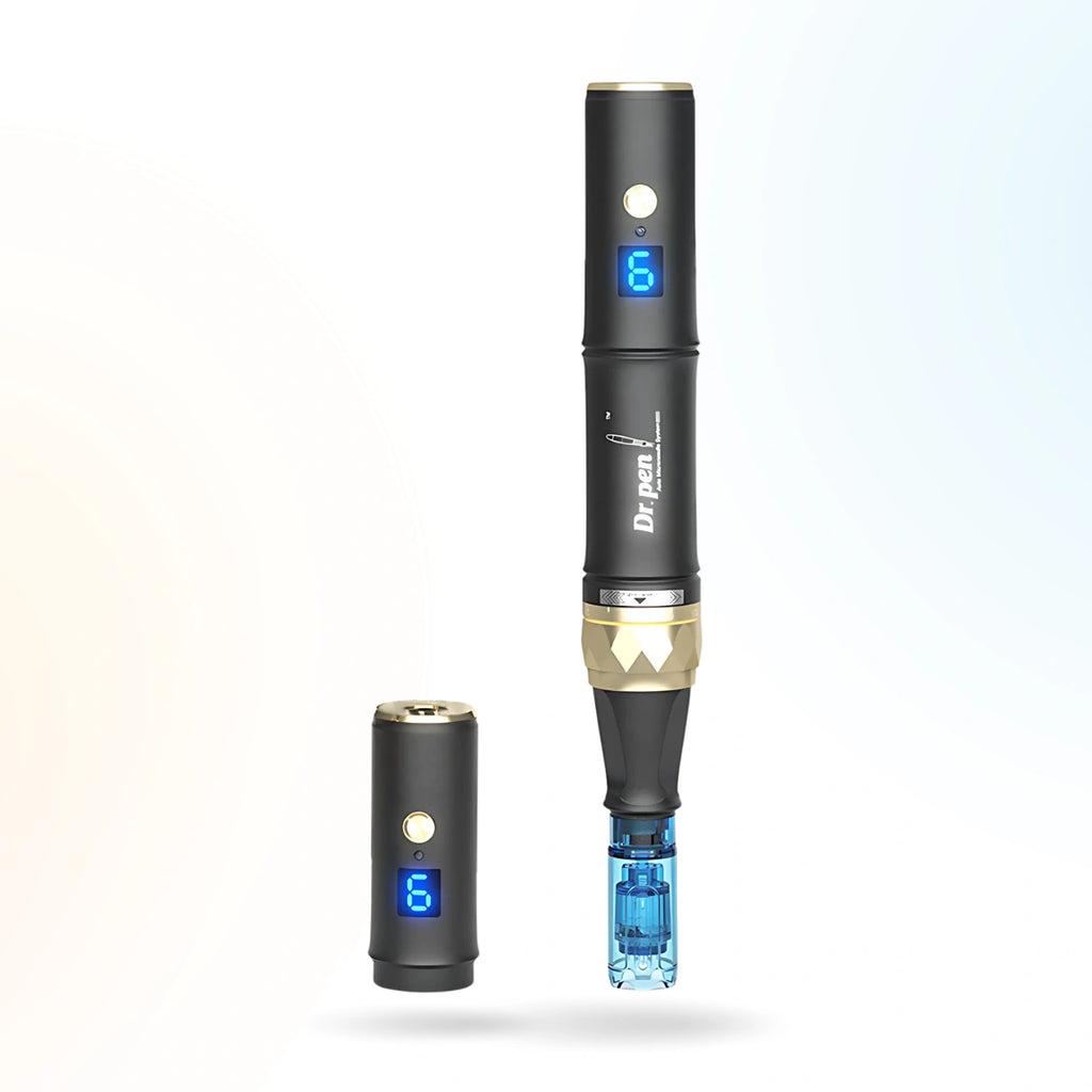 Dr. Pen A8S microneedling pen with detachable wireless battery module and cartridge attached