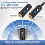 Dr. Pen A8S wireless microneedling pen showing adjustable speed levels, LCD display and wireless and wired working modes