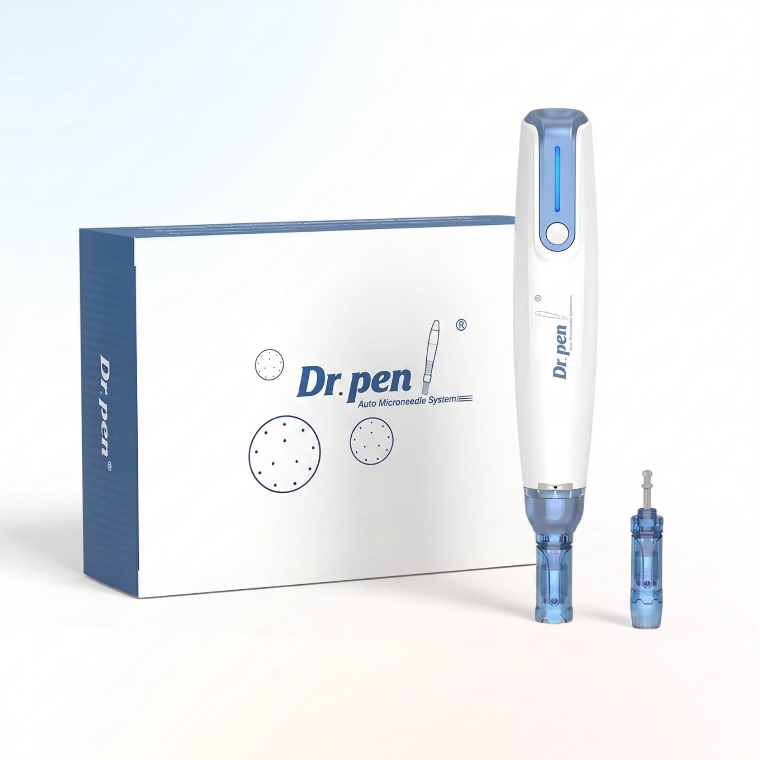 Dr. Pen A9 microneedling pen with retail packaging box and extra needle cartridge