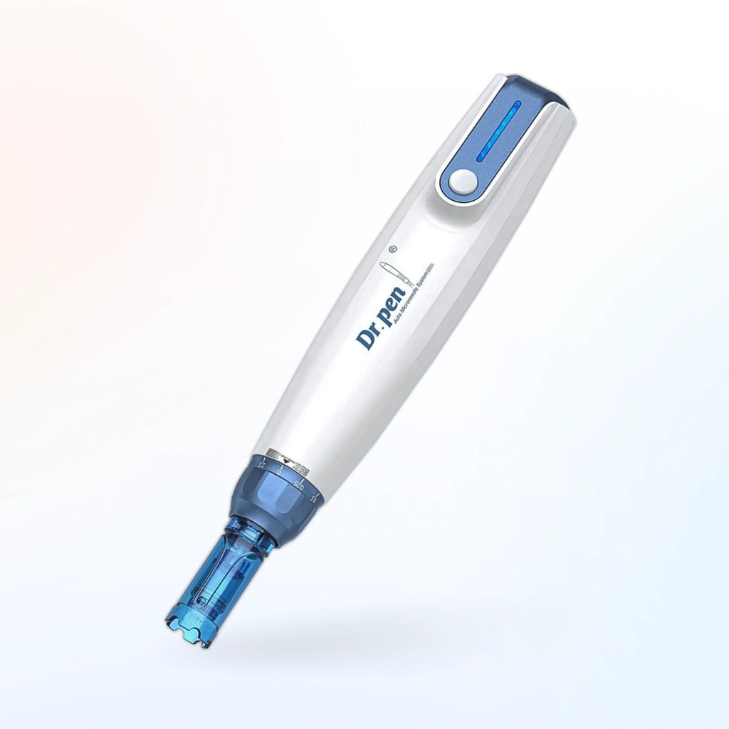 Rear angle of Dr. Pen A9 wireless microneedling pen showing control button and grip design