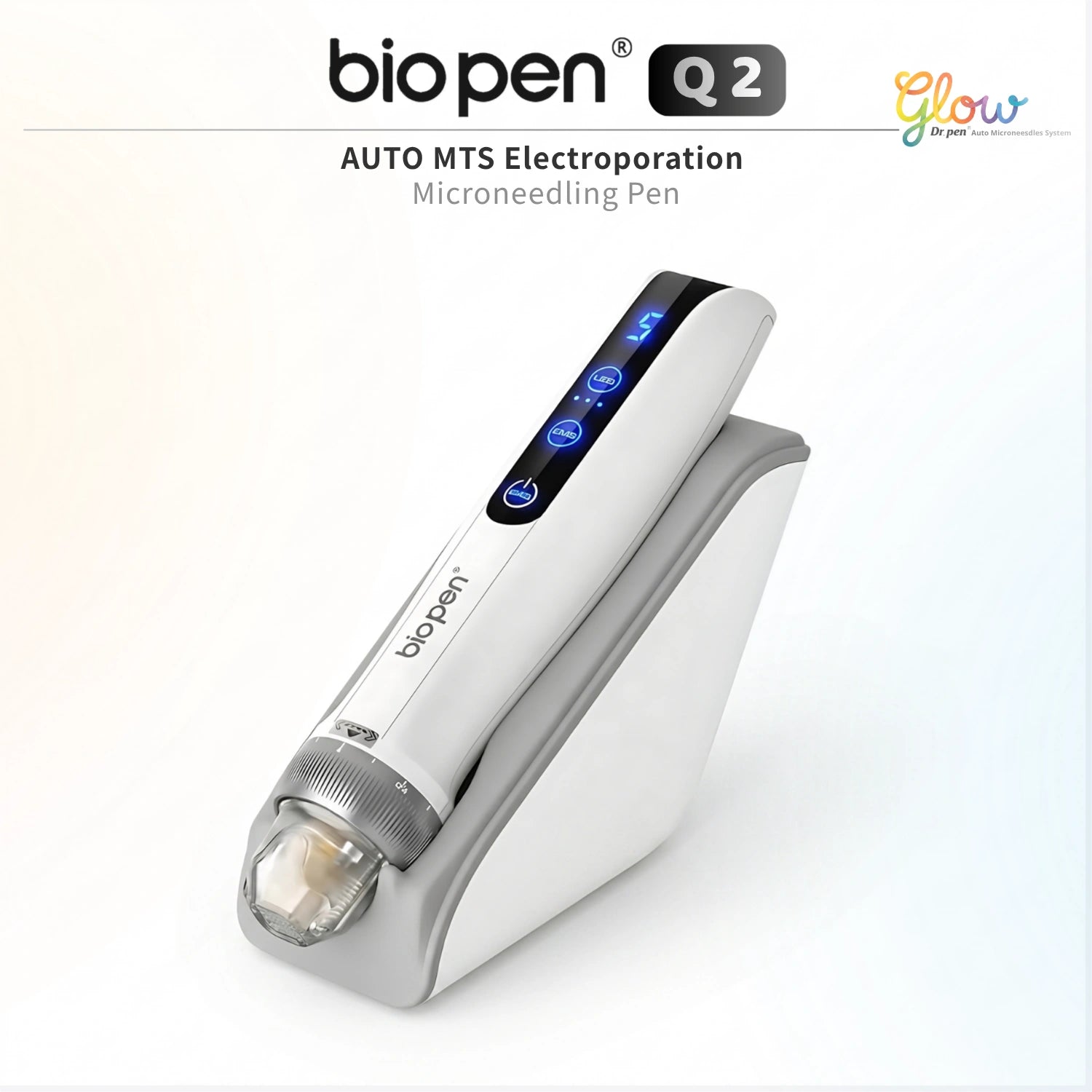 Dr. Pen Bio Pen Q2 3-in-1 EMS LED microneedling tool hero image with induction base