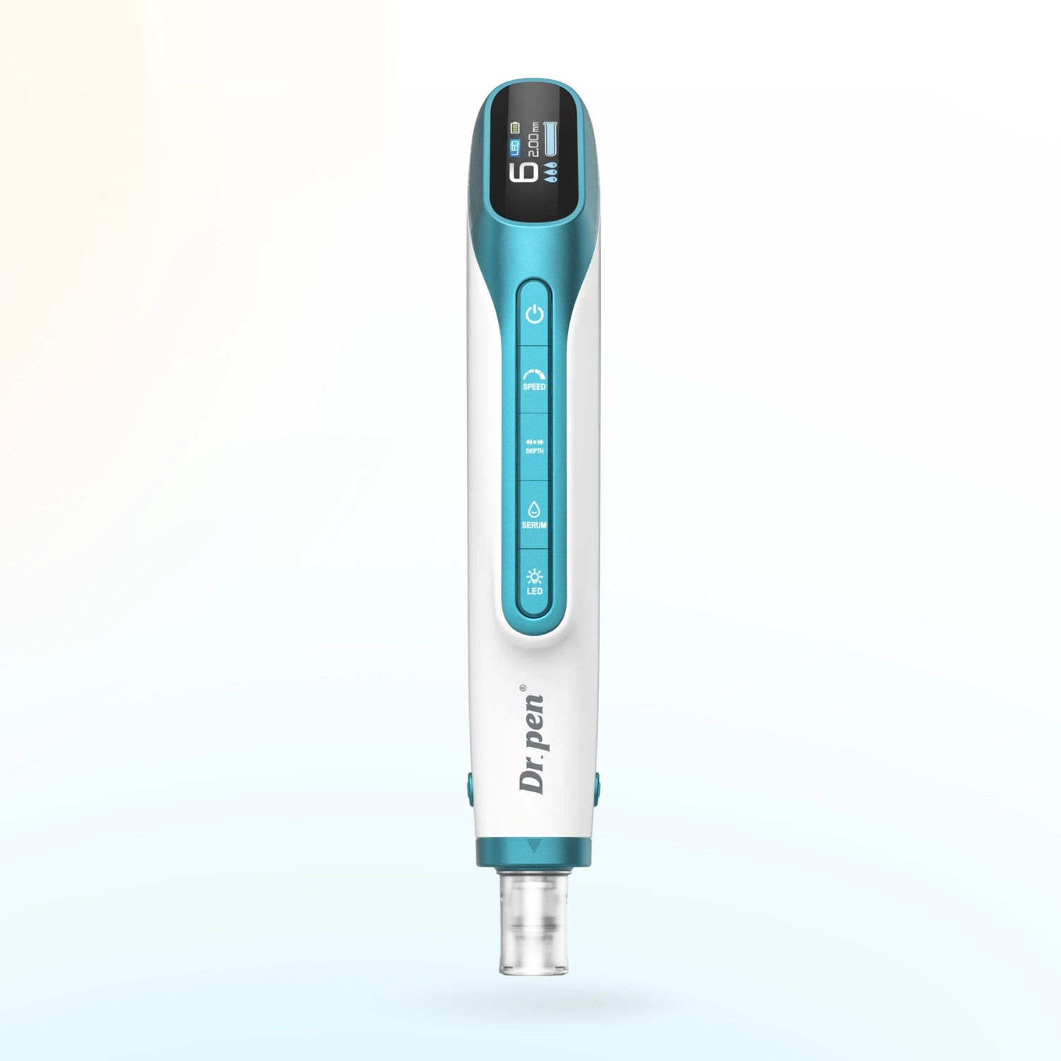 Close up of Dr. Pen H6 chip controlled serum flow system with adjustable liquid dispensing levels