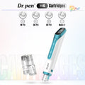 Dr. Pen H6 replacement cartridges overview showing 18 pin, 36 pin, 42 pin, and Nano-R cartridge options with H6 pen device