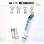 Dr. Pen H6 replacement cartridges overview showing 18 pin, 36 pin, 42 pin, and Nano-R cartridge options with H6 pen device