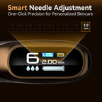 Dr. Pen H6 smart needle adjustment display showing 2.0mm depth setting and LED mode