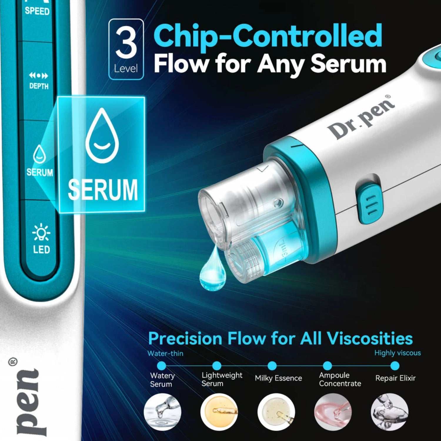 Dr. Pen H6 smart needle adjustment display showing depth settings from 0 to 2.0mm for personalized microneedling