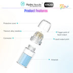 Dr.Pen Hydra Needle HN20 20-pin derma stamp product features with protective cover, titanium alloy needles, connector, and ampoule