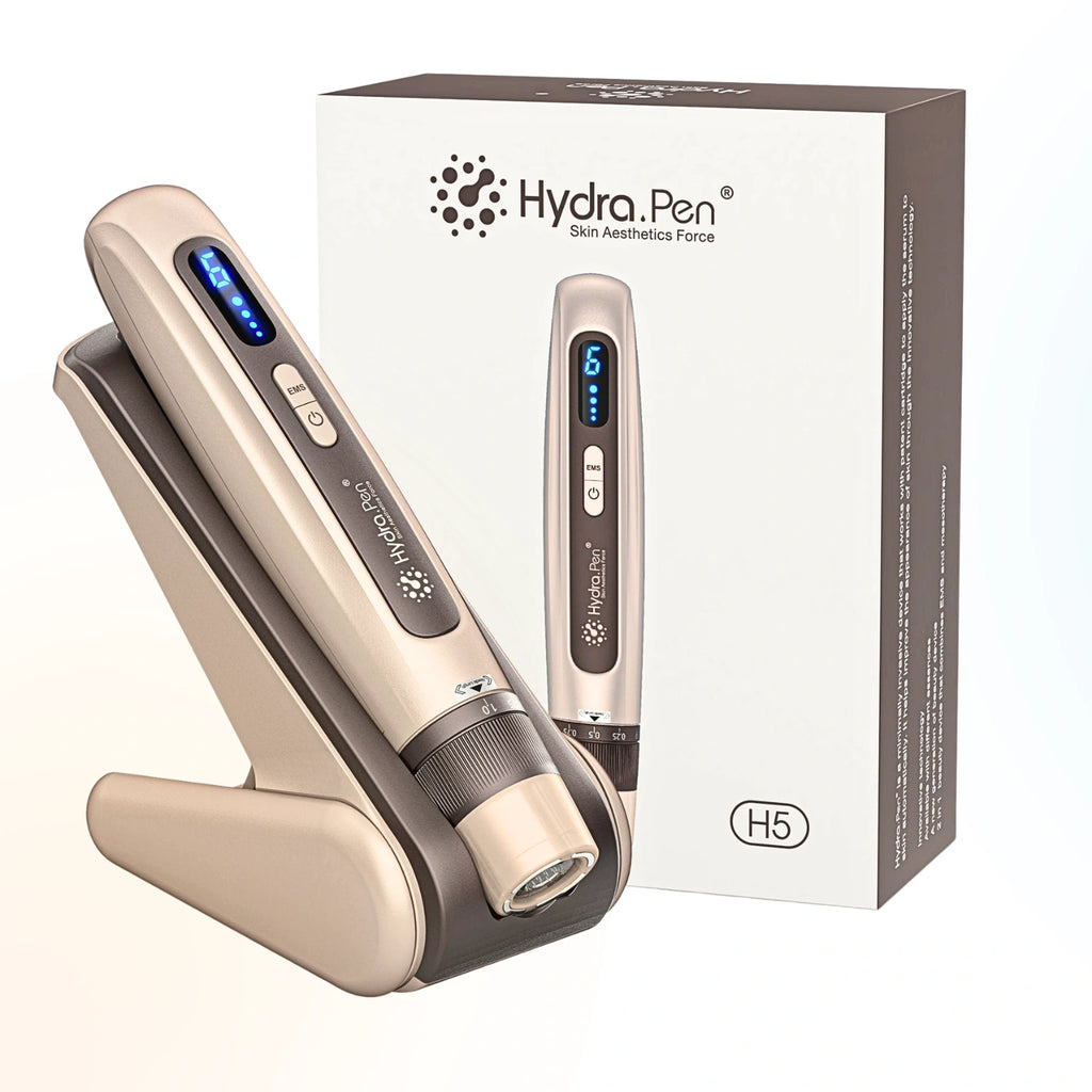 Dr.Pen Hydra Pen H5 Gold microneedling device displayed with retail packaging box