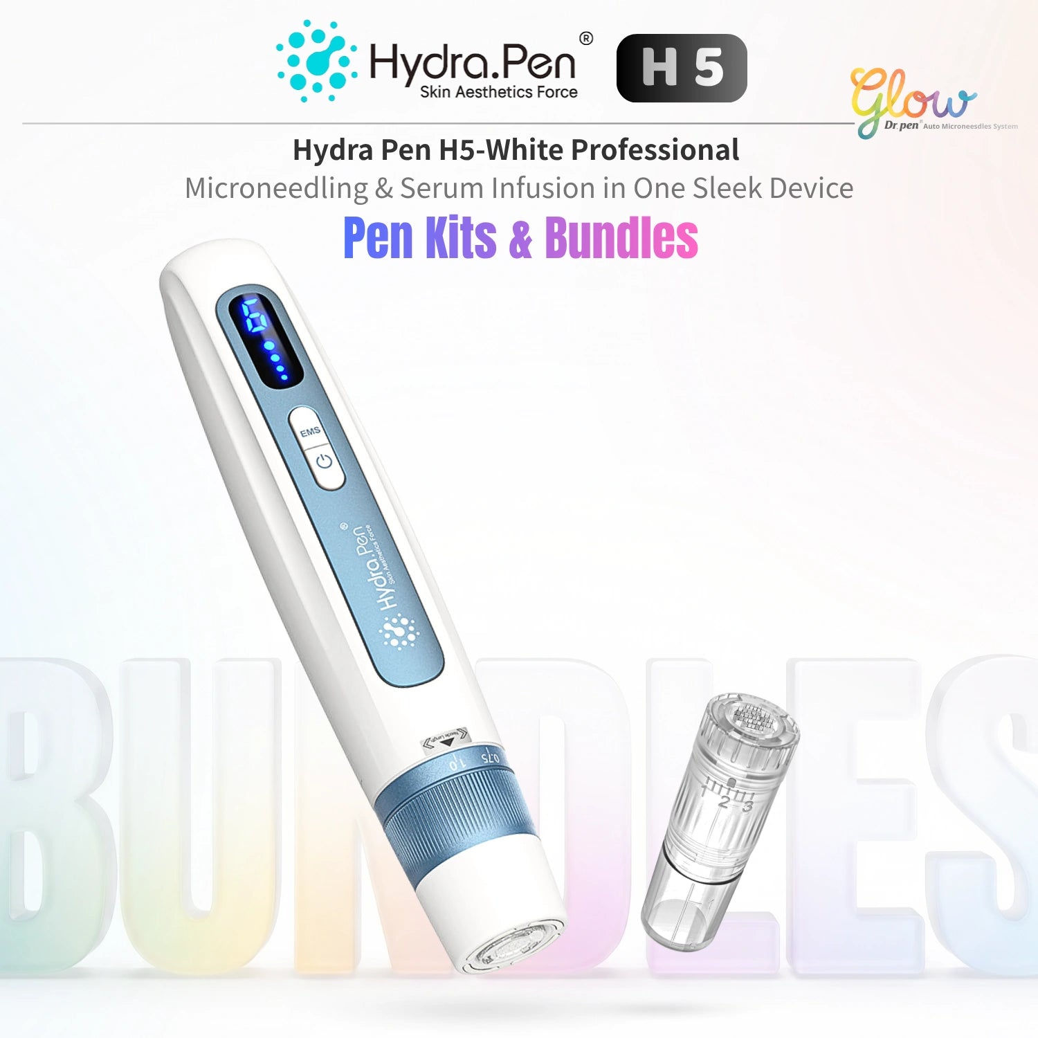 Dr.Pen Hydra Pen H5 White microneedling pen kit bundle with replacement serum cartridge