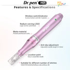 Dr. Pen M7 wireless microneedling pen features and specifications with adjustable needle length and cartridge options
