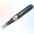 Close-up of Dr. Pen M7S black wireless microneedling pen with cartridge attached