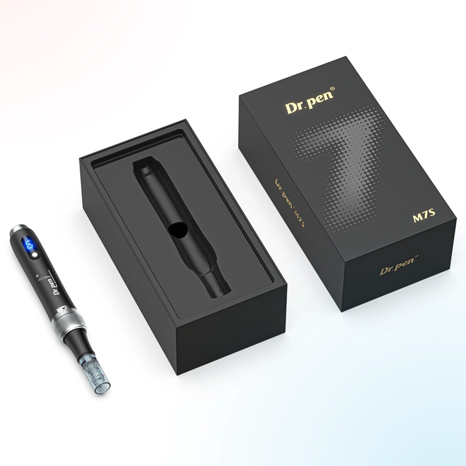 Dr. Pen M7S black wireless microneedling pen with packaging box and molded tray