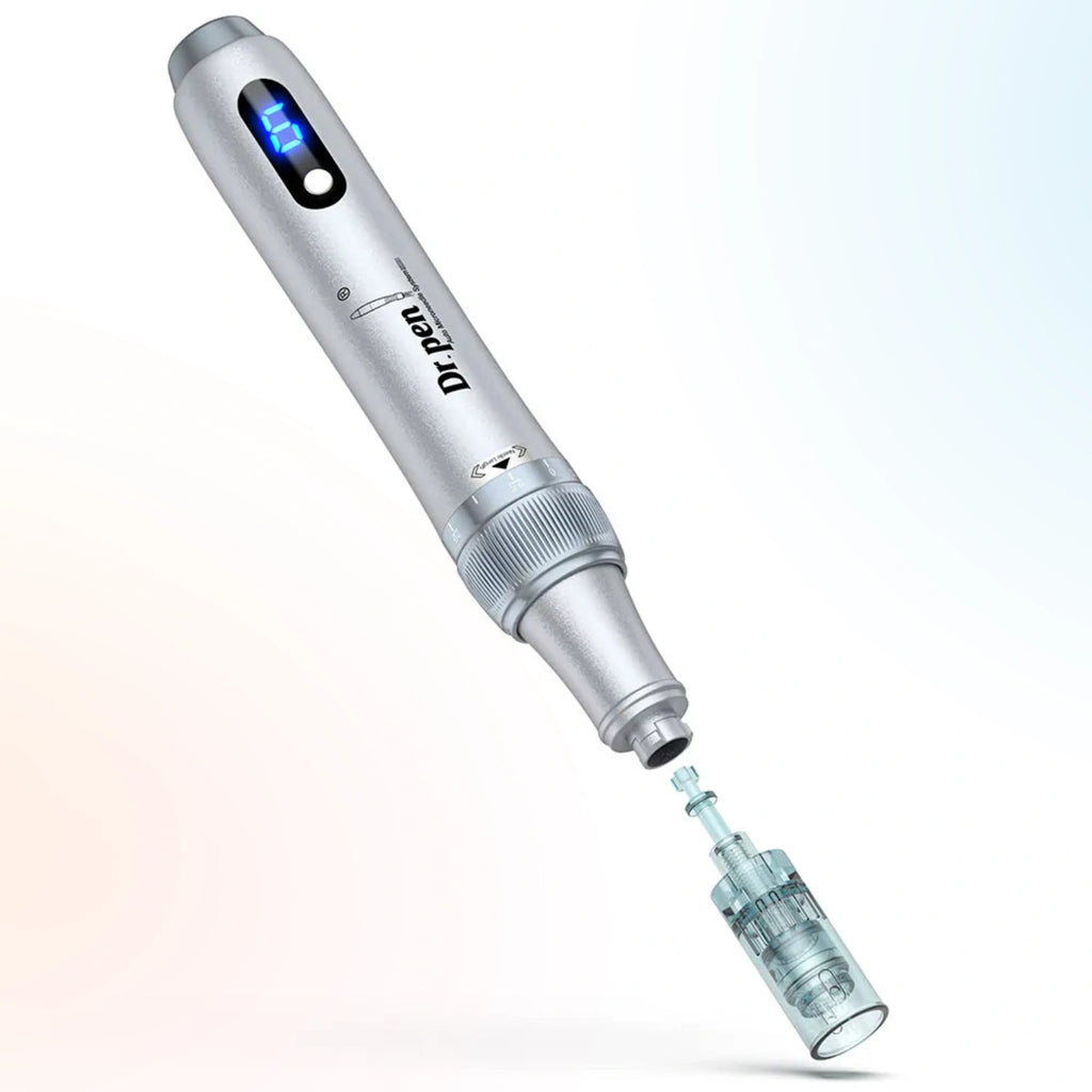 Dr. Pen M7S silver microneedling pen cartridge attachment installation