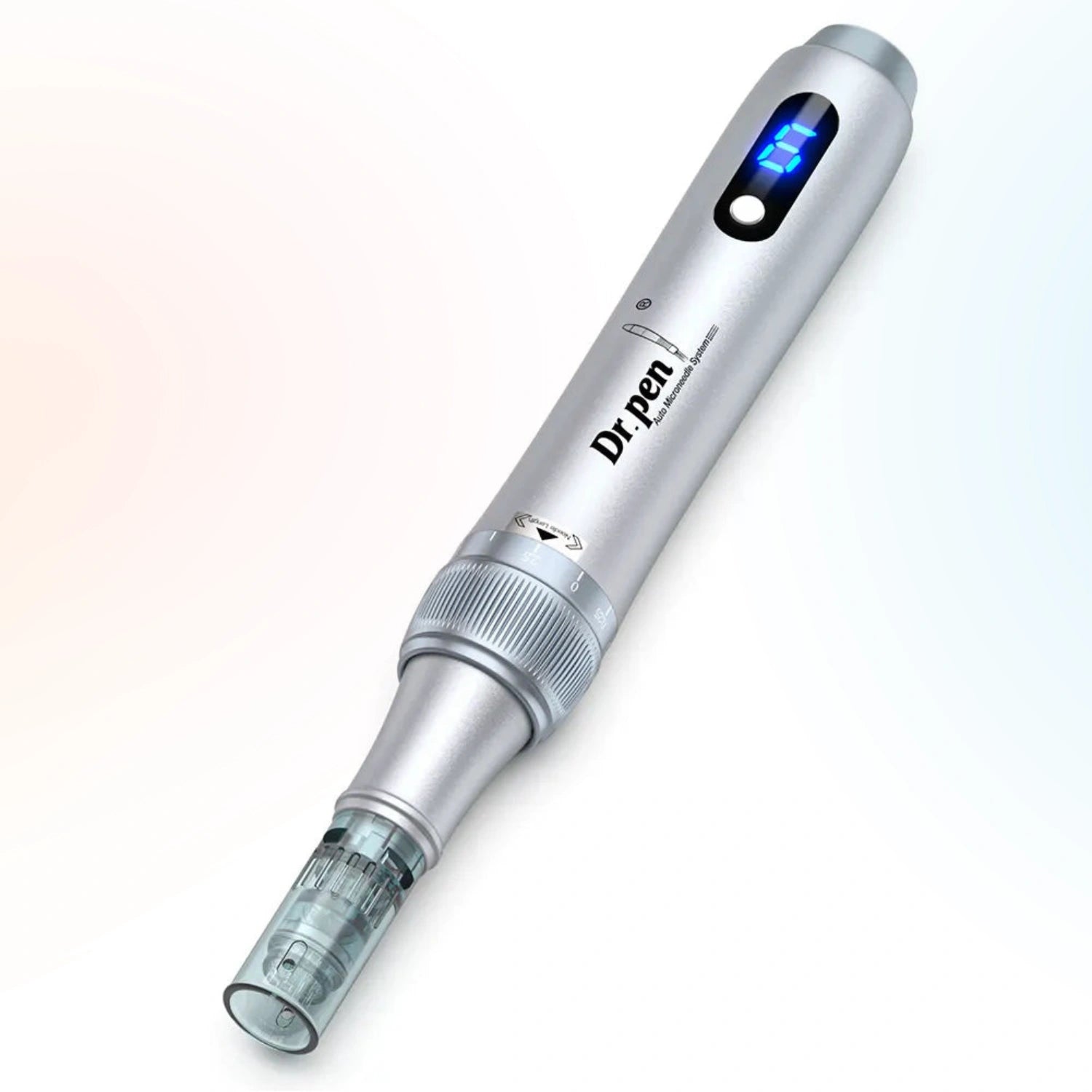 Close-up of Dr. Pen M7S silver wireless microneedling pen