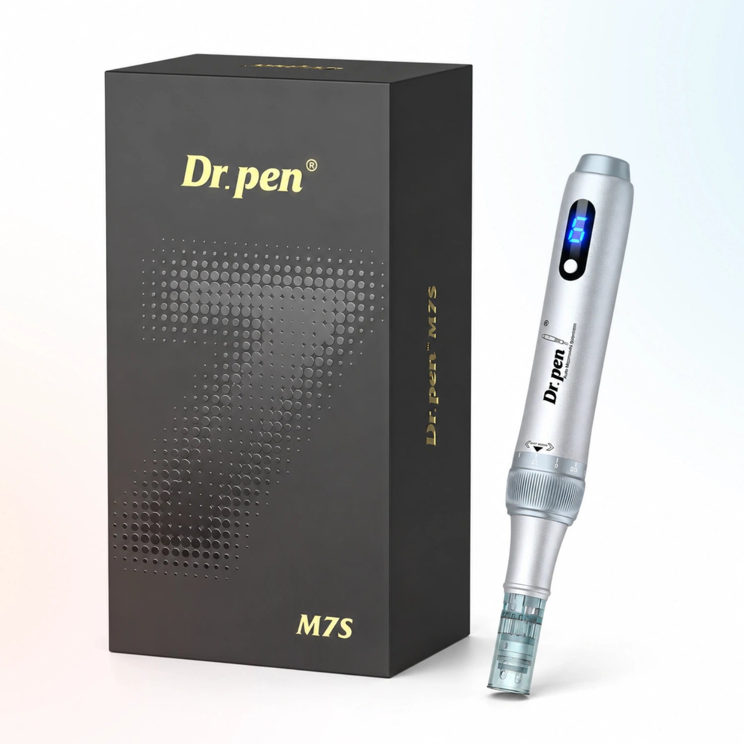 Dr. Pen M7S silver wireless microneedling pen with product box
