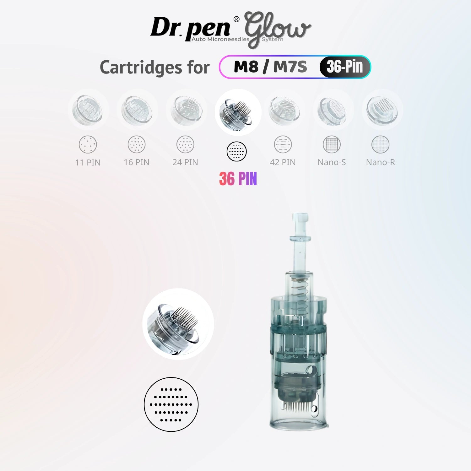 Dr. Pen Glow M8 and M7S 36 pin replacement cartridge with linear needle layout and cartridge body