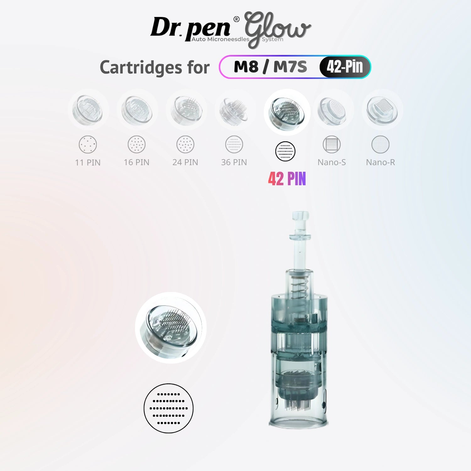 Dr. Pen Glow M8 and M7S 42 pin replacement cartridge with dense needle layout and cartridge body
