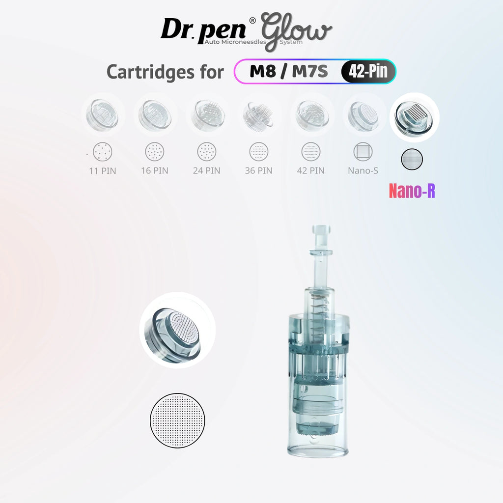 Dr. Pen Glow M8 and M7S Nano-R replacement cartridge with round nano tip layout and cartridge body
