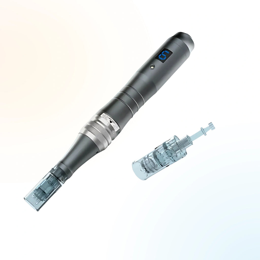 Dr. Pen M8 wireless microneedling pen with detachable needle cartridge showing precision tip detail