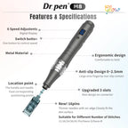 Dr. Pen M8 wireless microneedling pen features including 6 speed settings ergonomic metal body and adjustable needle depth