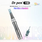 Dr. Pen M8 wireless microneedling pen kits and bundles with spare needle cartridge and digital display