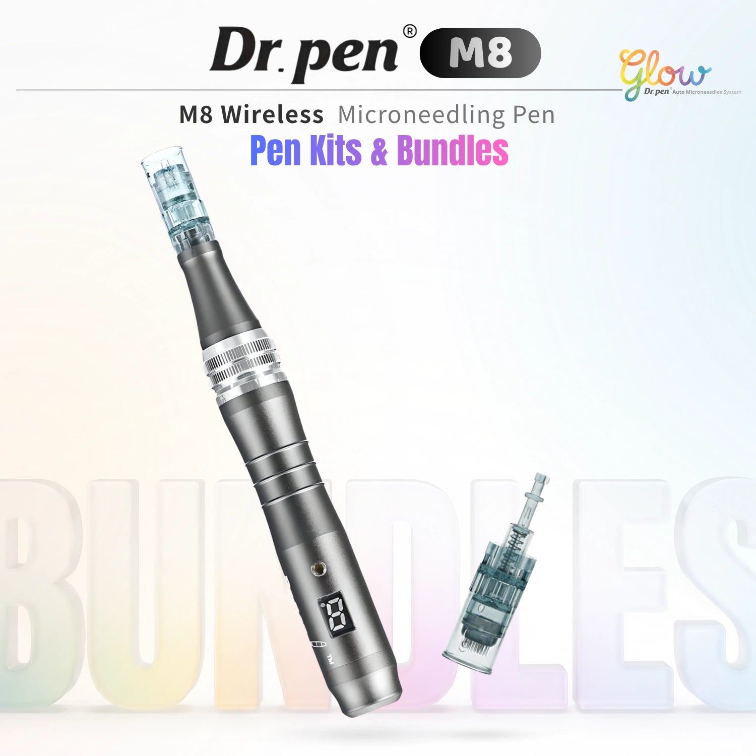 Dr. Pen M8 wireless microneedling pen kits and bundles with spare needle cartridge and digital display