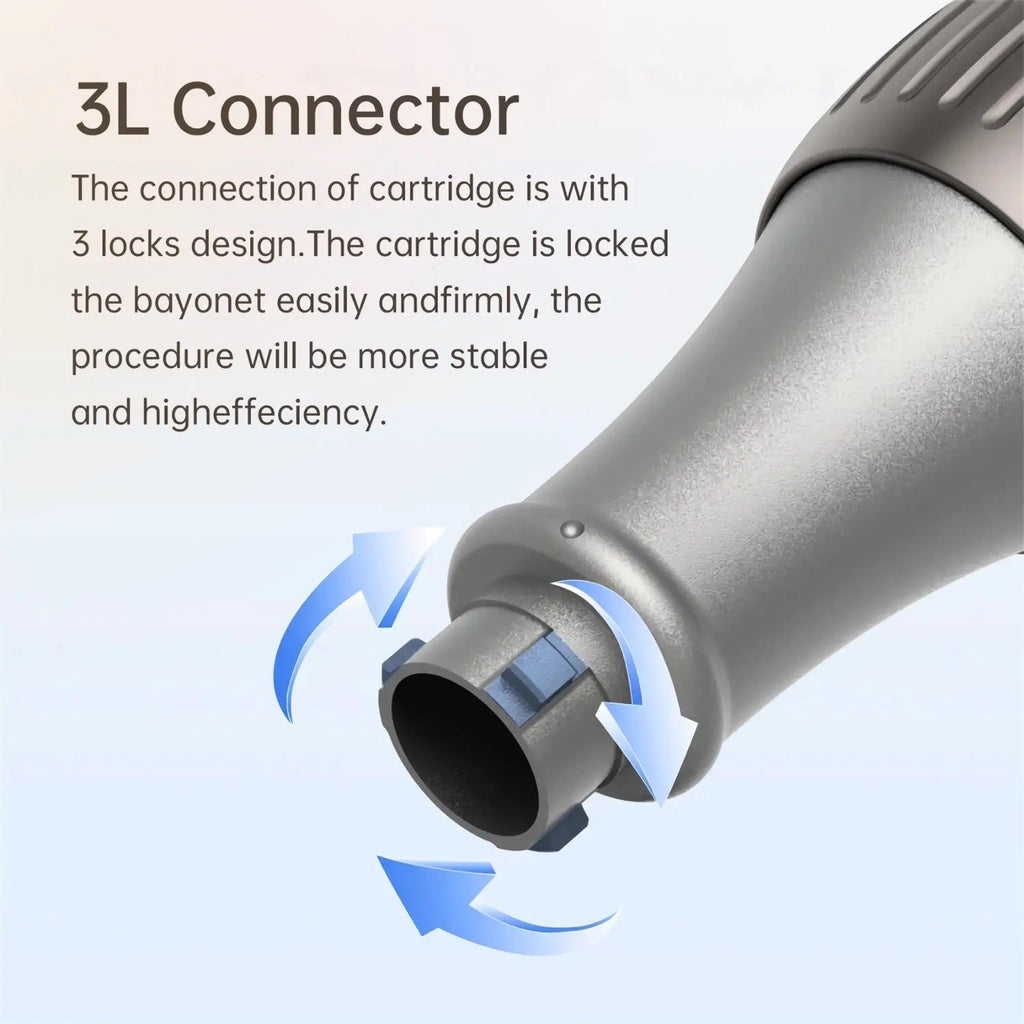Close up of Dr. Pen M8S microneedling pen 3L connector with three lock cartridge design