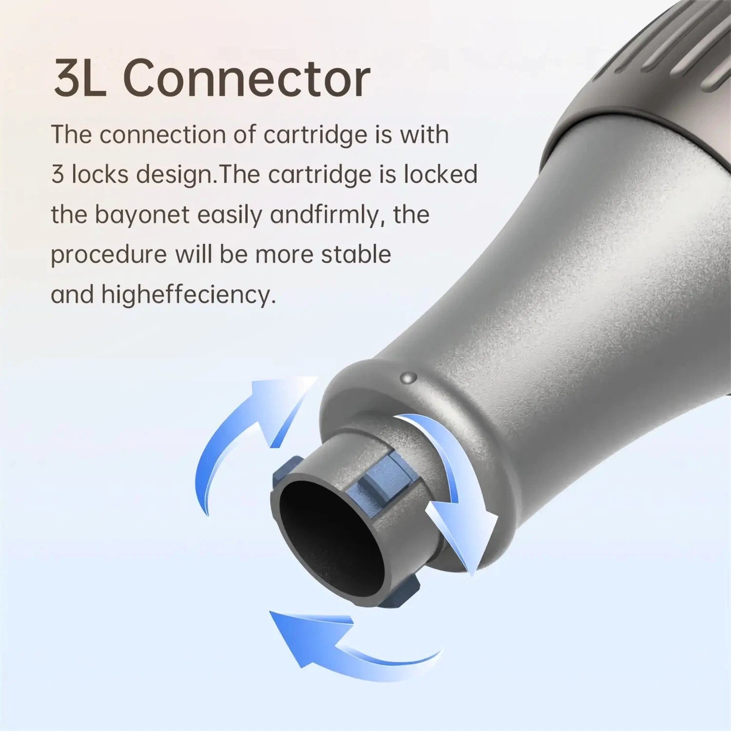 Close up of Dr. Pen M8S microneedling pen 3L connector with three lock cartridge design