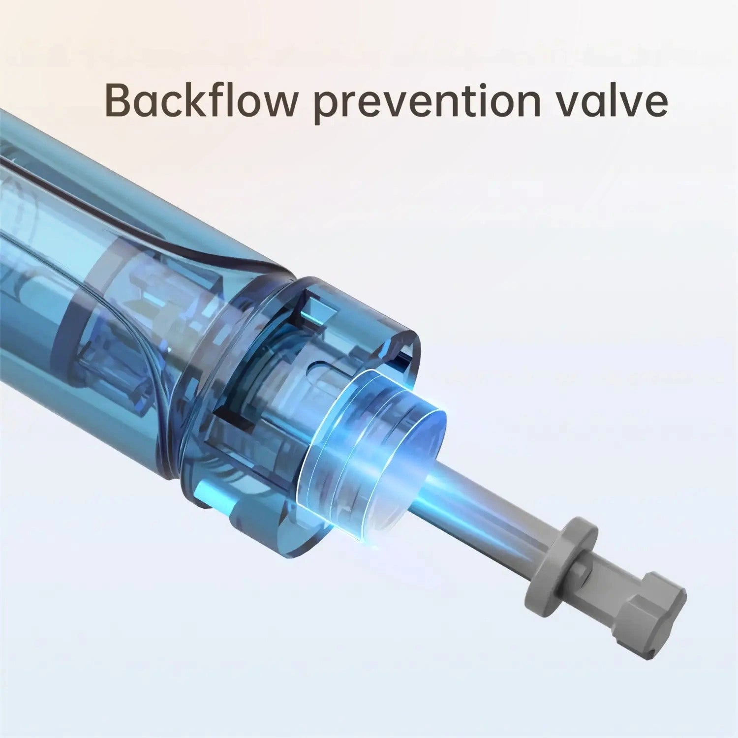 Close up of Dr. Pen M8S microneedling pen cartridge with backflow prevention valve design