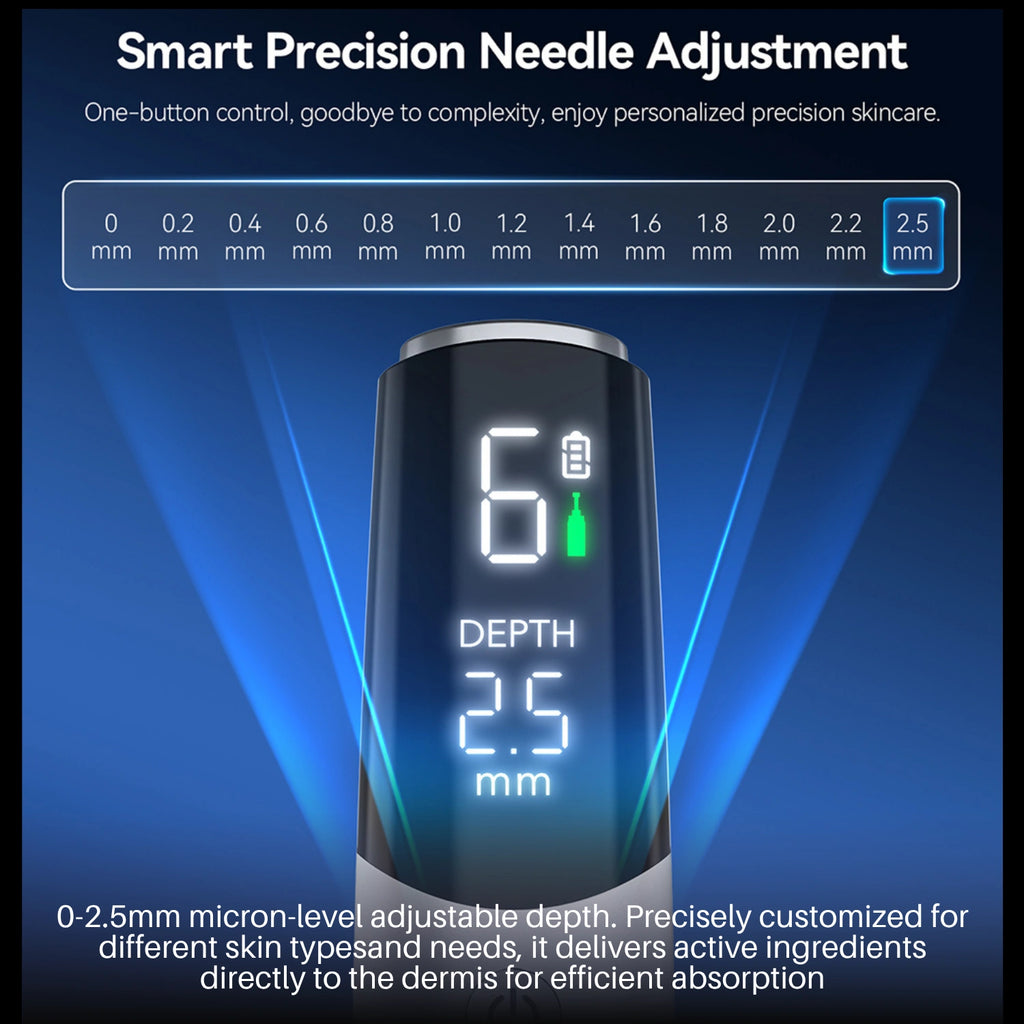 Dr. Pen M9 adjustable needle depth from 0 to 2.5mm with digital precision control display