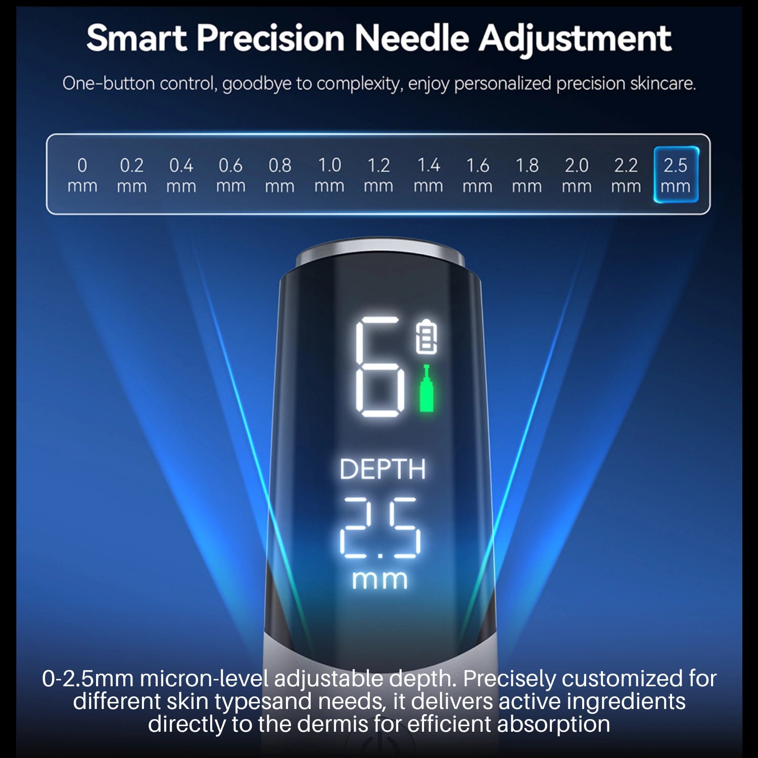 Dr. Pen M9 adjustable needle depth from 0 to 2.5mm with digital precision control display