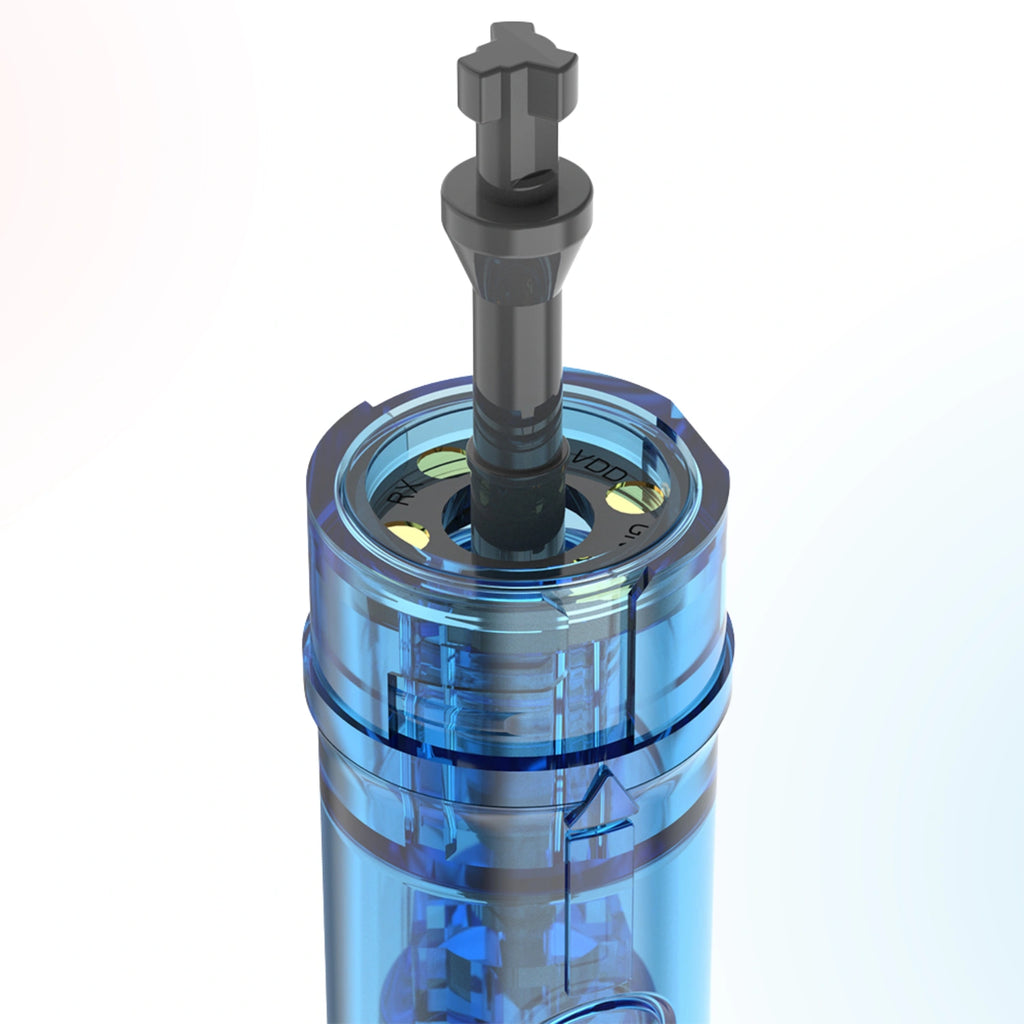 Detailed top view of Dr. Pen M9 replacement cartridge chip connector and internal cartridge components