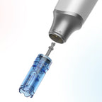 Close-up of Dr. Pen M9 replacement cartridge connector aligning with the device head