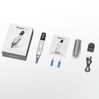 Dr. Pen M9 full kit including pen cartridges charger cable manual and stand layout